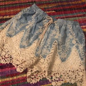 Boutique lace and chambray shorts